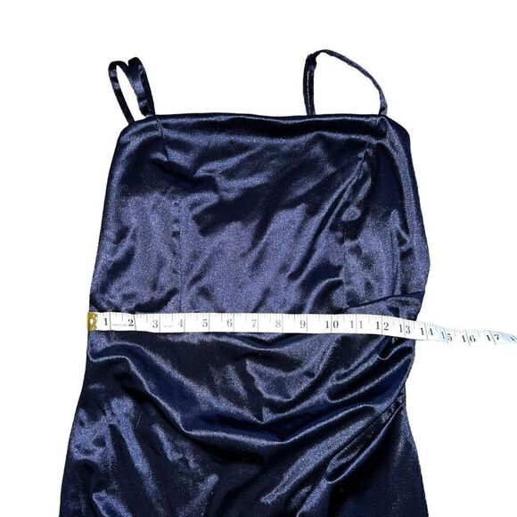 HONEY & ROSIE Square Neck Faux Wrap Satin Blue Dress Size Large - Picture 8 of 11